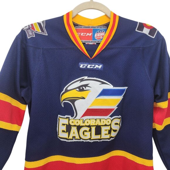 CCM ECHL Colorado Eagles Youth S/M Jersey Hockey 15 Years 2003 - 2018 Blue Mesh - Picture 2 of 12